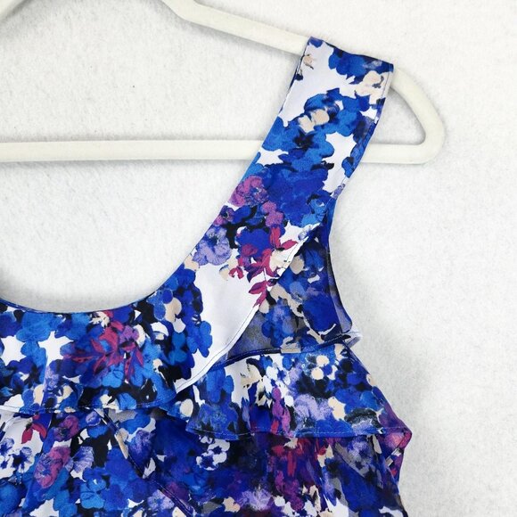 WHBM Shirt Womens Medium Blue Purple Tiered Ruffle Sleeveless Casual Top - Picture 2 of 10